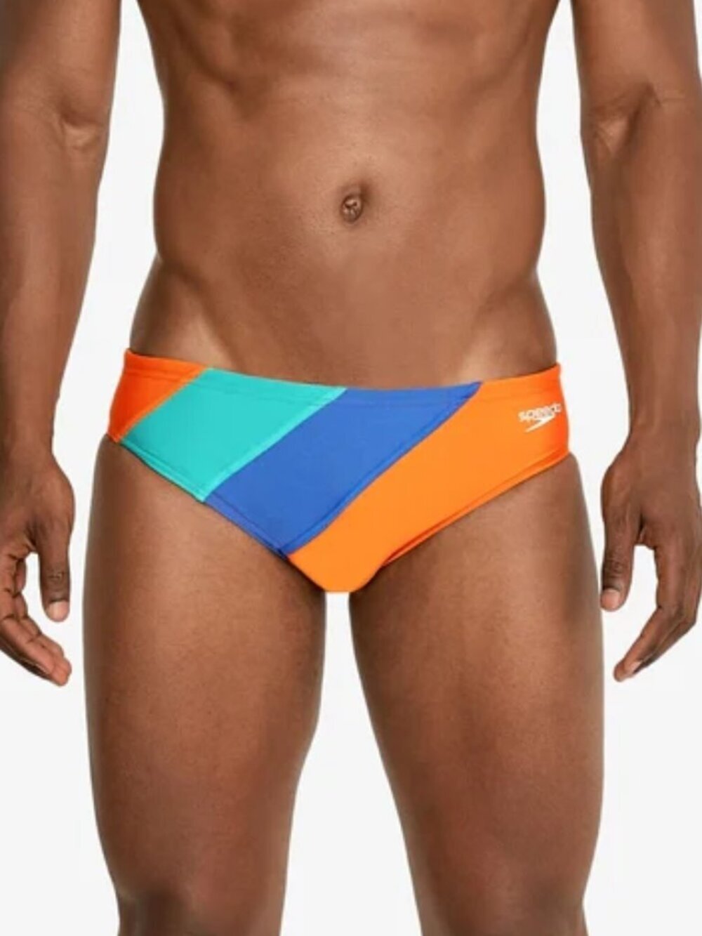 Speedo ECO Endurance racer swimming brief shorts orange blue swim men new 30